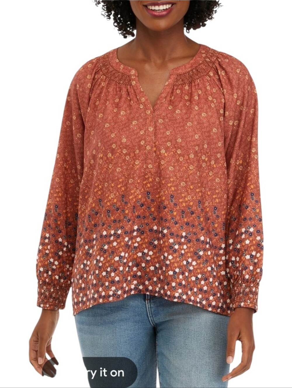 Women's Wonderly Floral Print Boho Top Sz 2X